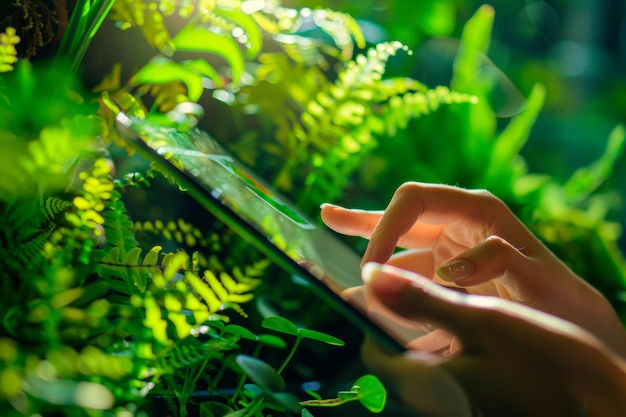 a closeup of hands as they navigate an interactive digital tablet environmental education