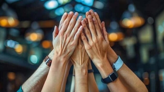 Photo a closeup of hands celebrating team background