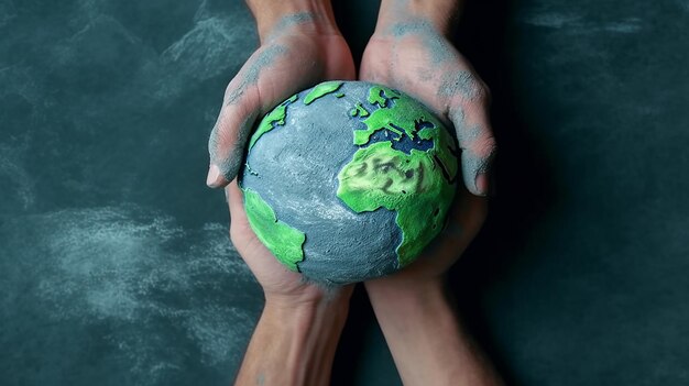 Closeup hands holding earth draw with chalk beautifully made with Generative AI