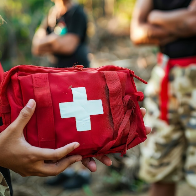 closeup of hands holding a first aid kit ready for any emergencies during a volunteer camp job id 48576cebef4946e7bbd6bd4bb3713d32