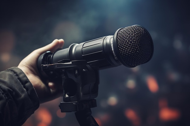 Closeup of hands holding a microphone and camera s 00096 02