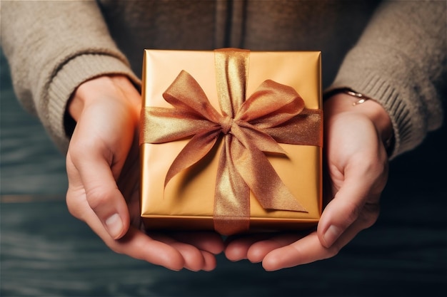 Closeup of hands holding a present