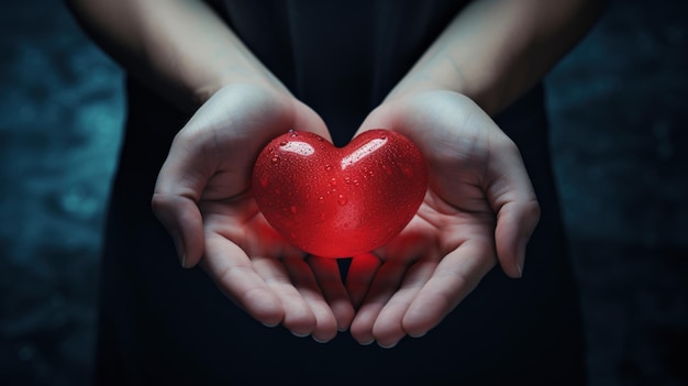 Foto mani in primo piano che tengono un cuore rosso per il concetto di donazione sana