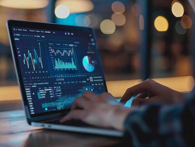 Closeup of hands on laptop working in forex market