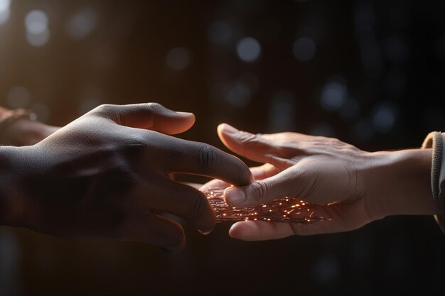 Closeup of hands of a mentor and mentee in a generative ai