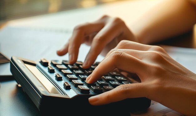 Closeup of Hands Using a Calculator for Budgeting