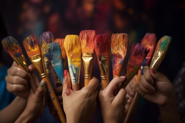 Photo closeup of hands with different skin tones generative ai