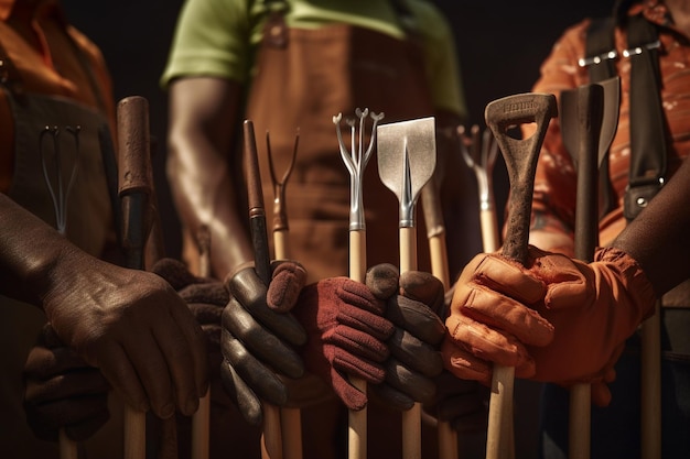 Closeup of hands with various skin tones holding Generative ai