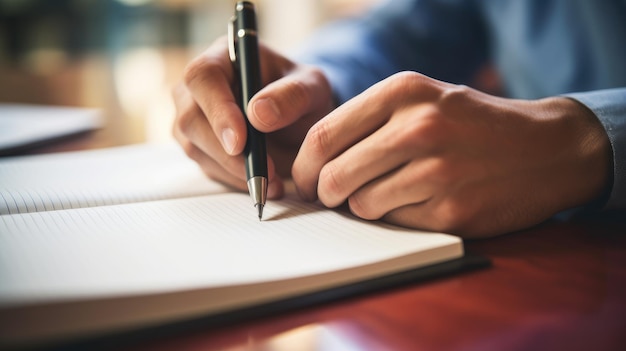 Closeup of hands writing in a notebook