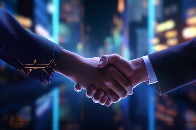 Closeup of a handshake between executives and Generative ai