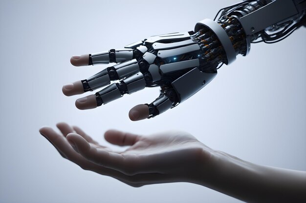 Closeup handshake between human and robot