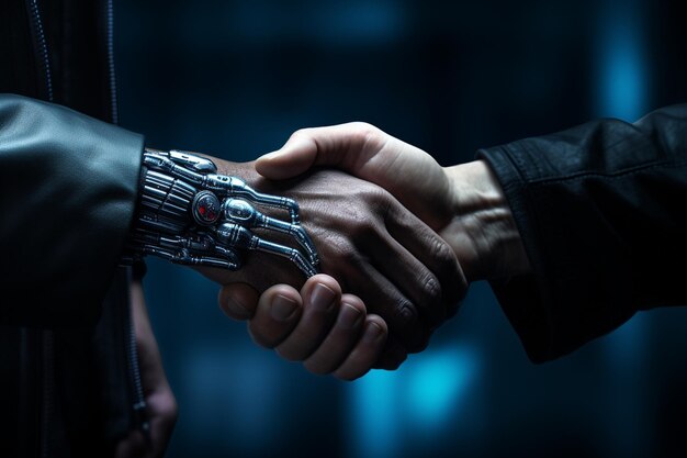 Photo closeup of a handshake between researchers in generative ai