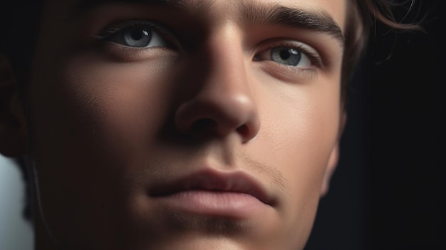 Крупный план красивого молодого человека, концепция красоты по уходу за кожей Generative AI