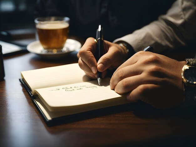 A closeup of a handwriting down a business idea on a notebook