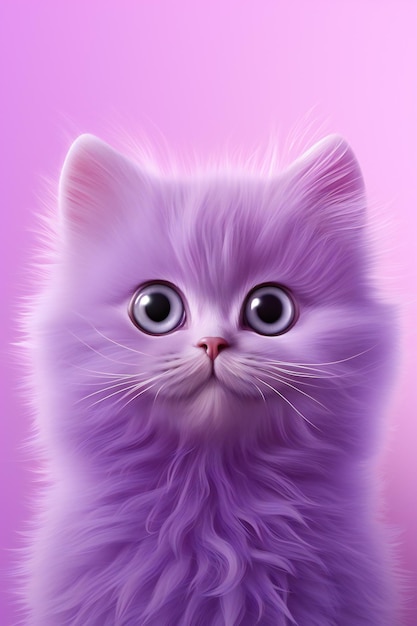 CloseUp of Happy 3D Cartoon Cat Head against Light Purple