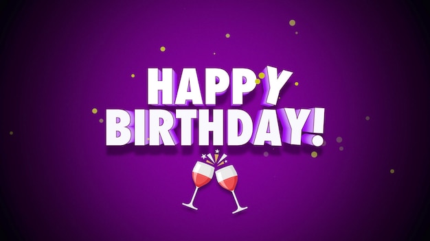 Closeup Happy Birthday text on purple background. Luxury and elegant style 3D illustration for holiday