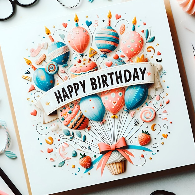 Closeup of Happy Birthday Wishes on Decorative Greeting Card