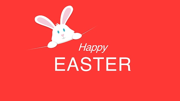 Photo closeup happy easter text and rabbit on red background. luxury and elegant dynamic style template for holiday