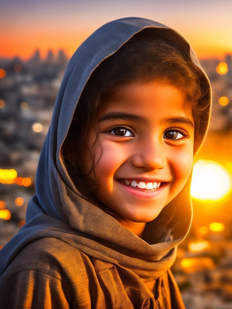 Foto close-up del viso felice di una ragazza palestinese