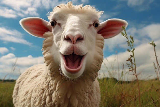 Closeup of a happy sheep