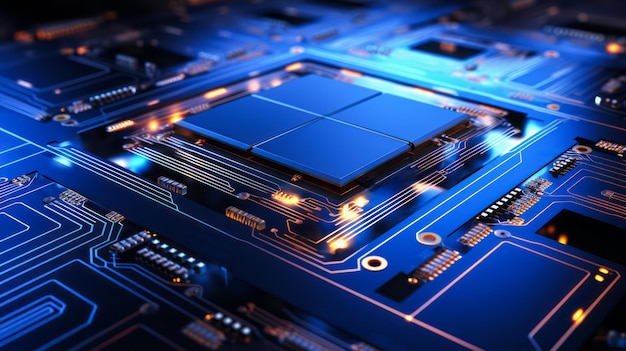 Closeup hardware background of motherboard Circuit cpu microchip digital processor Concept of technology Ai generative illustration