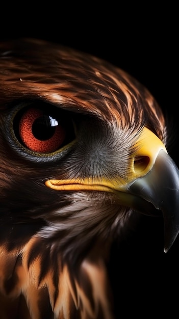 Closeup hawk eye portrait of animal on dark background Ai generated