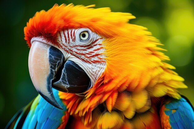 A closeup of the head of a beautiful parrot