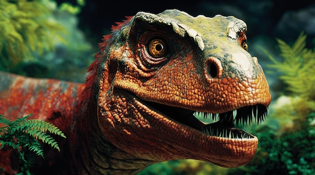 Closeup on head with sharp teeth of carnivorous dinosaur Prehistoric predator Generative AI