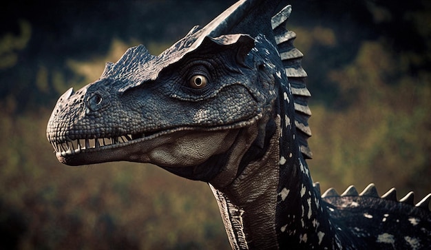 Крупный план головы с острыми зубами плотоядного динозавра Доисторический хищник Генеративный ИИ
