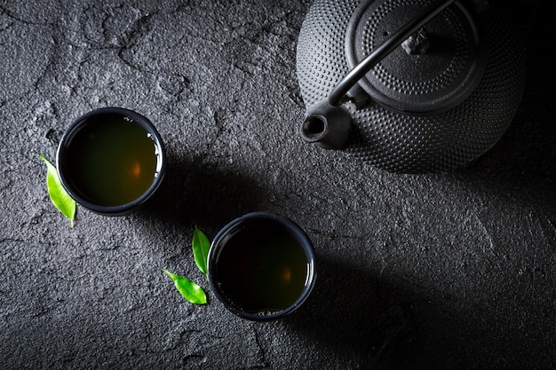 Photo closeup of healthy green tea in asian restaurant