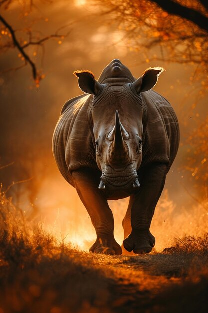 Близкий взгляд на здорового носорога в Африке