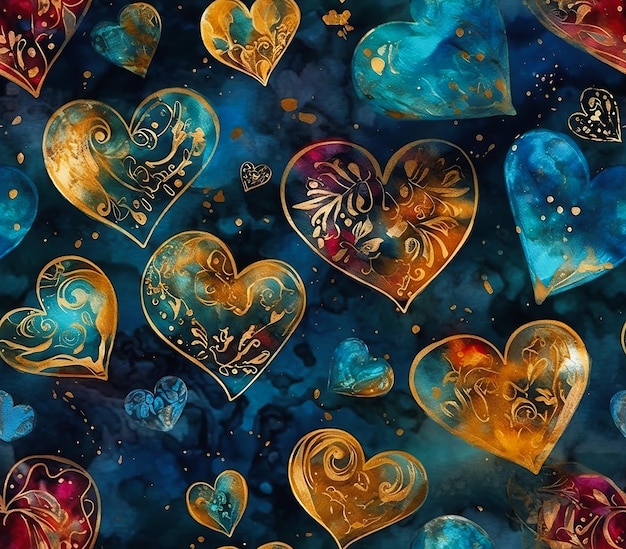 closeup hearts blue background gold colors freedom amazing full trends connected heart machines