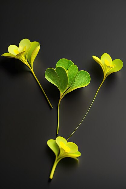 Photo closeup heartshaped leaflets of lemon clover or yellow woodsorrel oxalis spp