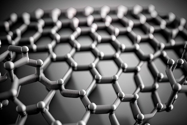 Foto primo piano della struttura a reticolo esagonale del grafene o del carbonio una nanotecnologia astratta