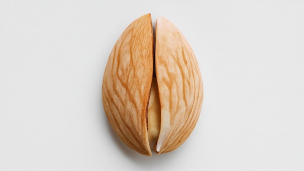 A closeup highresolution photograph of a single almond showcasing the intricate details of its