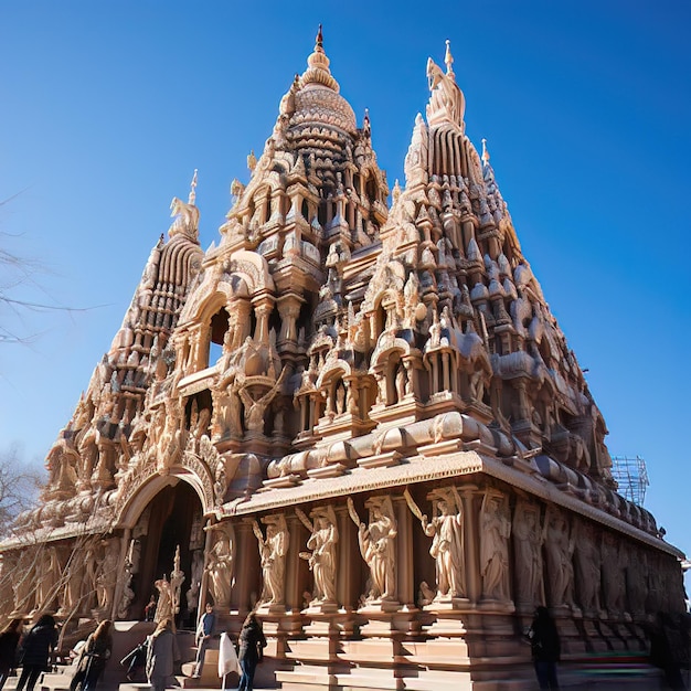 Photo a closeup of hindu temple gopuram or gateway tower with its elaborate carvings and bright colors