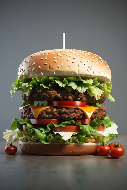 Closeup home made beef burger on wooden table