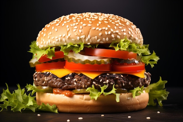 Closeup of home made tasty burger on wooden table