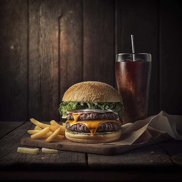 Closeup of home made tasty burgers on wooden table