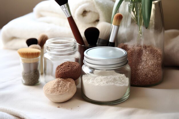 Foto close-up di cosmetici all-naturali casalinghi a zero rifiuti soncept cosmetici all-naturali casalingi a zero residui stile di vita prodotti di bellezza diy