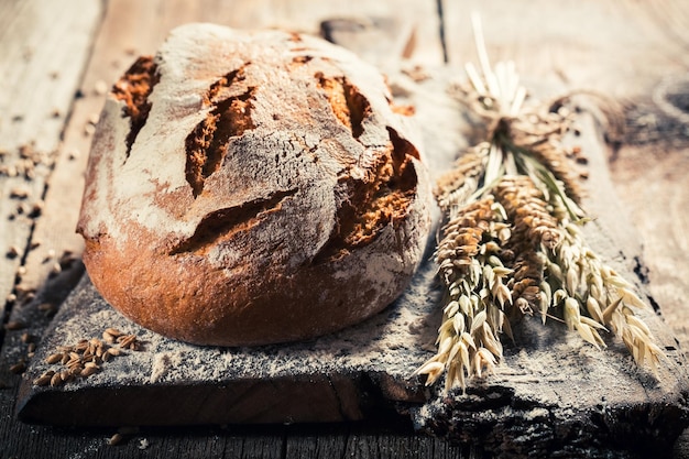 Closeup of homemade and fresh bread with ingredients