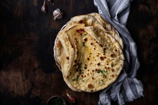 Photo closeup homemade indian naan flatbread