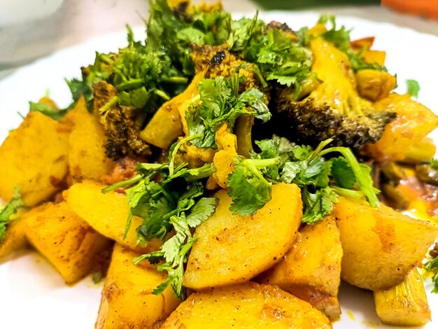 Closeup of homemade tasty and healthy Potato and Broccoli Curry