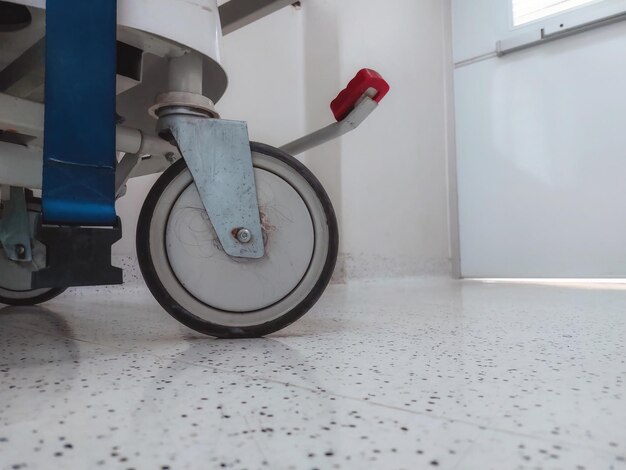 Photo closeup of a hospital gurney tire