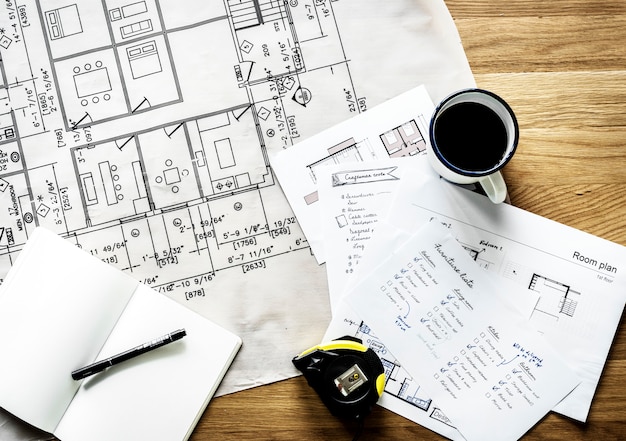 Photo closeup of house plan blueprint