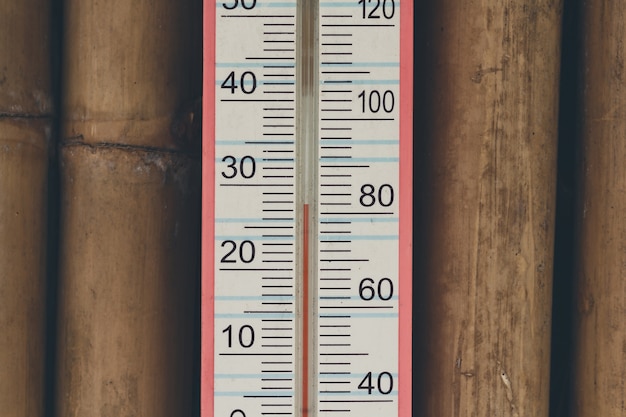 Double scale alcohol thermometer with ambient temperature plus 23 Celsius  or 73 Fahrenheit degrees. Silver plastic vertical air thermometer isolated  Stock Photo - Alamy