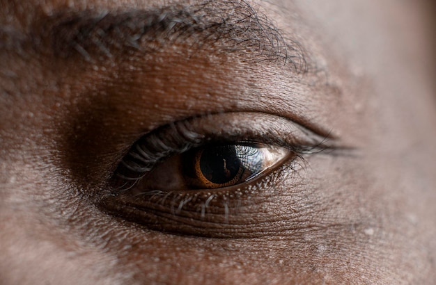 closeup of a human eye displaying rich texture and natural colors