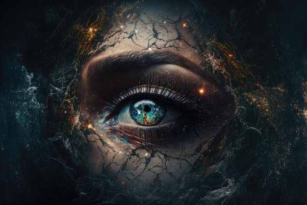 Closeup of the human eye Futuristic fantasy digital art