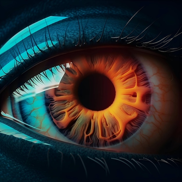 Closeup of human eye with iris 3D rendering