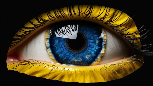 A closeup of a human eye with a yellow iris